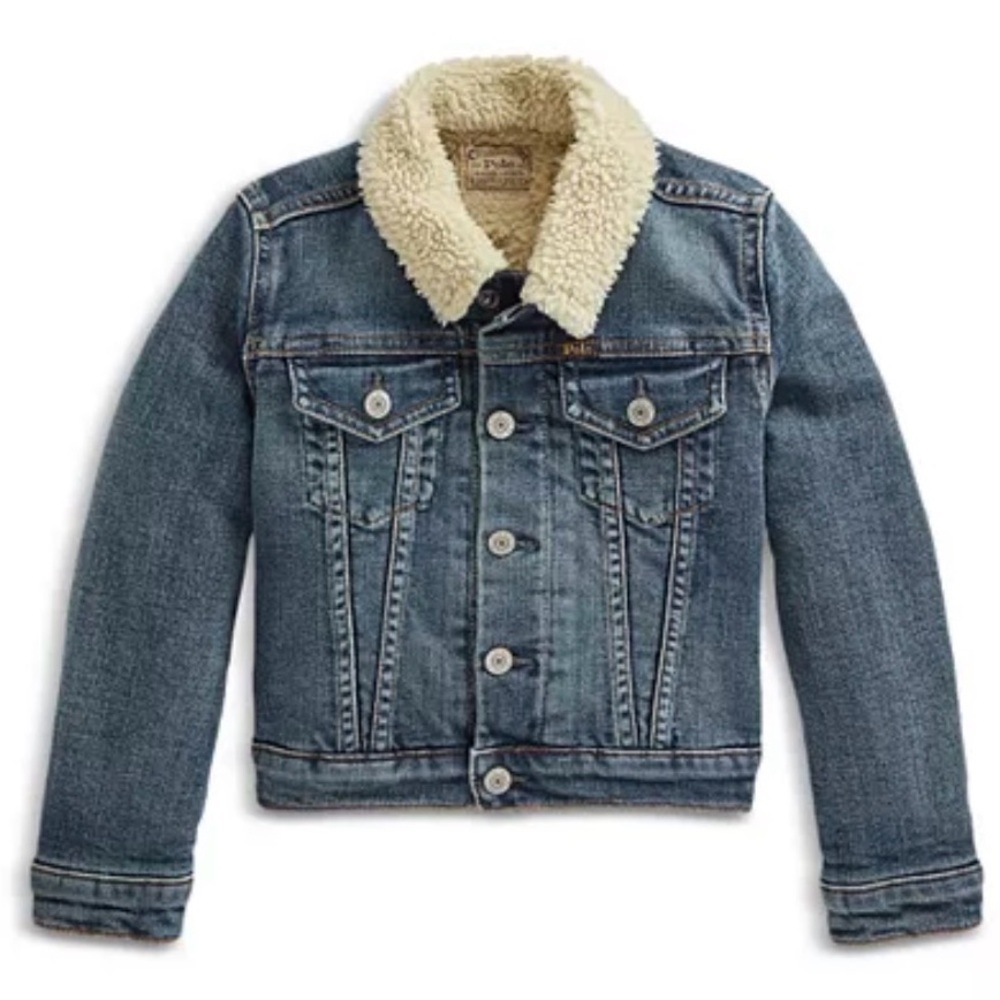 NWT Polo Ralph Lauren Trucker Denim Jacket w/ Faux Shearling Girls XL/ 16 Blue